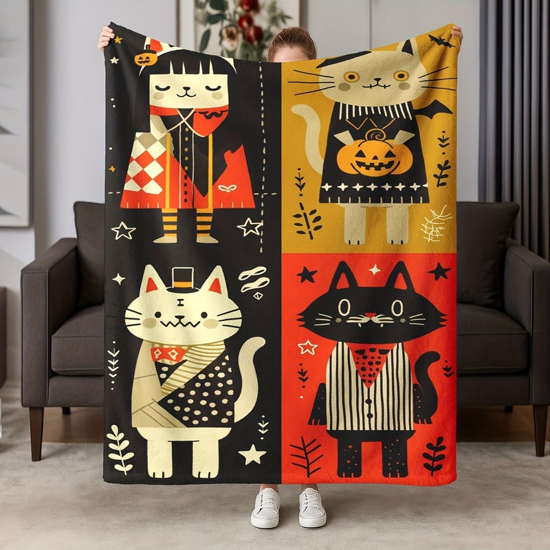 Cartoon Cat Shaped Flannel Blanket Digital Print Extra Large 51.18x59.06inch - Image 1