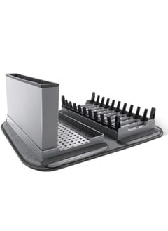FALMER Durable Plastic Dish Drainer with Cutlery Holder and Microfiber Dish Drying Mat, Grey  - Image 2