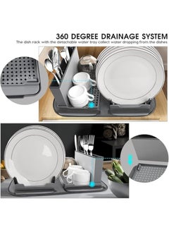 FALMER Durable Plastic Dish Drainer with Cutlery Holder and Microfiber Dish Drying Mat, Grey  - Image 4