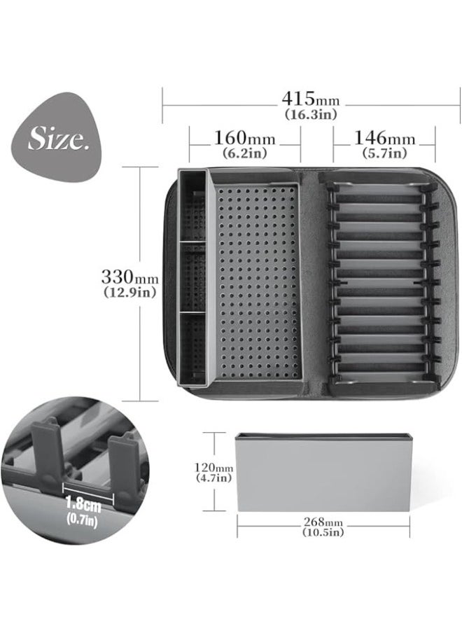 FALMER Durable Plastic Dish Drainer with Cutlery Holder and Microfiber Dish Drying Mat, Grey  - Image 5