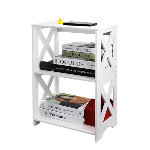Lechay Small Side Table  White End Table for Small Spaces Slim Nightstand Bookshelf for Bedroom Office