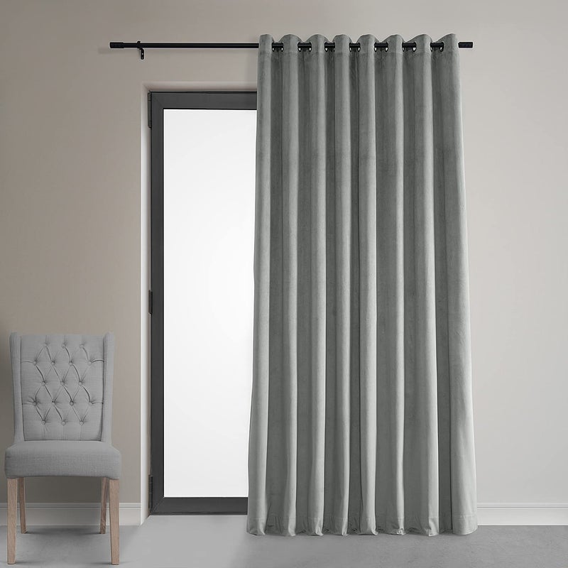 HPD Half Price Drapes HPD Half Price Drapes Extra Wide Grommet Blackout Velvet Curtains 96 Inches Long Heat  Full Light Blocking Blackout Curtains for Bedroom  Living Room 1 Panel 100W x 96L Silver Grey 