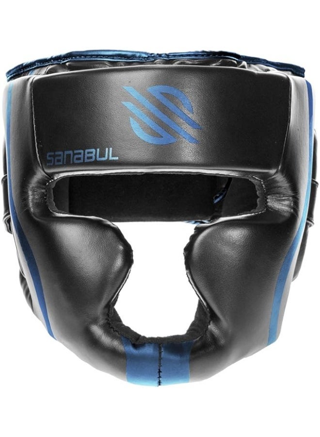 Sanabul  Essential Boxing Headgear for Men & Women | Muay Thai and MMA Headgear | Sparring Headgear with Full Face Coverage, Black/Blue - Image 1