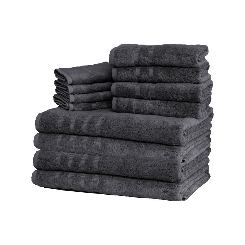 مجموعة مناشف موسوبام الفاخرة التركية 12 قطعة XL 35X70 16X30 13X13 رمادي فحم داكن 700 GSM فسكوزة من الخيزران قطن تركي مشطوف من بحر إيجة