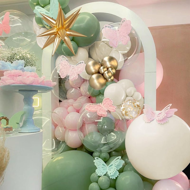 MEBAY Sage Green Pink and Gold Balloon Arch Kit, 156Pcs Blush Pastel Pink and Green Garland with White Sand Metalic Gold 4D Star Balloons for Boho Girls Woodland Baby Shower Wedding Birthday - Image 5