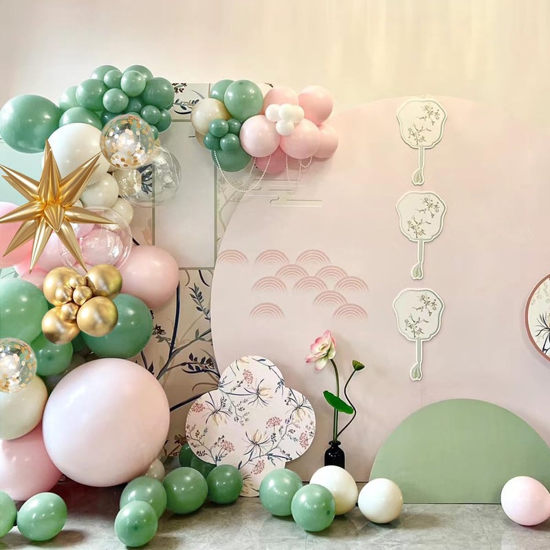 MEBAY Sage Green Pink and Gold Balloon Arch Kit, 156Pcs Blush Pastel Pink and Green Garland with White Sand Metalic Gold 4D Star Balloons for Boho Girls Woodland Baby Shower Wedding Birthday - Image 3