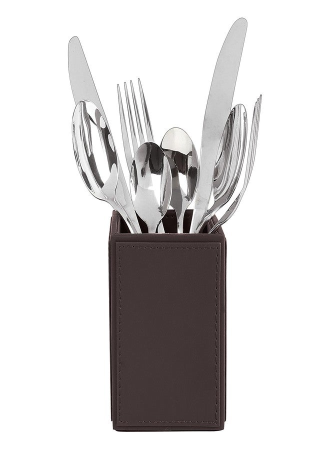 V-CUBE DESIGNS Premium Vegan Leather Multipurpose Organizer, Cutlery Holder Toothbrush Stand Ideal for Dining Tables, Kitchens, Cafés, Restaurants, Office Pantries, Hotel Buffets & Bathroom - Brown - Image 3