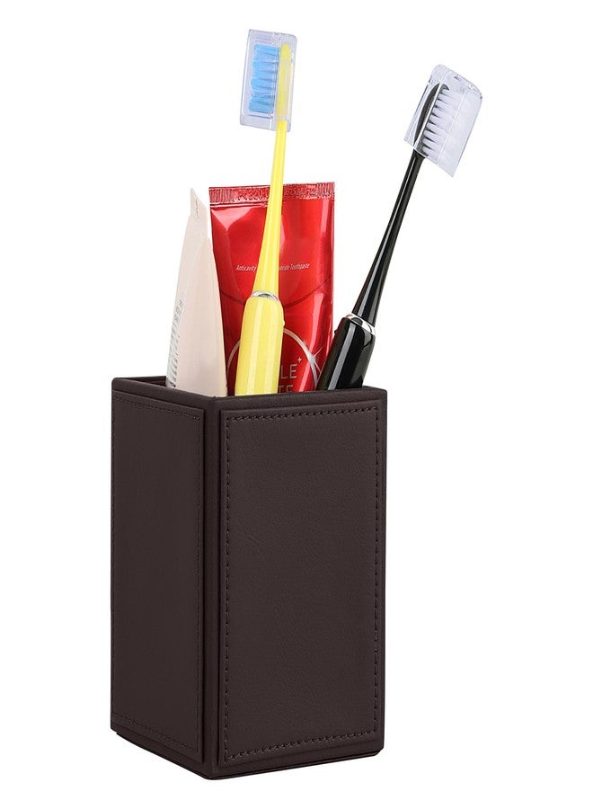 V-CUBE DESIGNS Premium Vegan Leather Multipurpose Organizer, Cutlery Holder Toothbrush Stand Ideal for Dining Tables, Kitchens, Cafés, Restaurants, Office Pantries, Hotel Buffets & Bathroom - Brown - Image 4