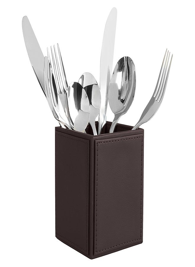 V-CUBE DESIGNS Premium Vegan Leather Multipurpose Organizer, Cutlery Holder Toothbrush Stand Ideal for Dining Tables, Kitchens, Cafés, Restaurants, Office Pantries, Hotel Buffets & Bathroom - Brown - Image 1