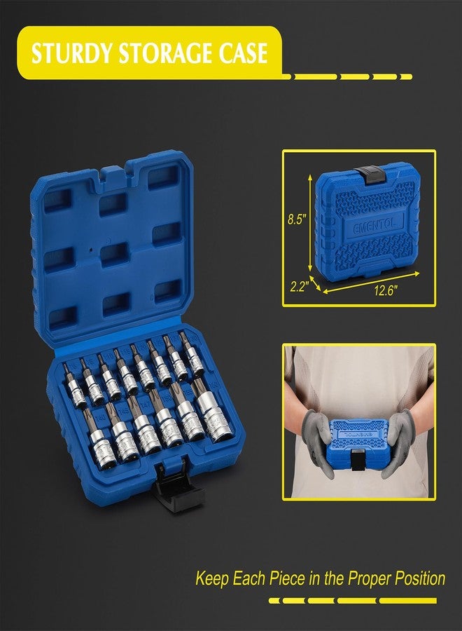 EMENTOL 14PCS Torx Bit Socket Set, CR-V, S2 Steel, 1/4", 3/8" and 1/2" Drive Star Bit Socket Set, T6 - T60 - Image 5