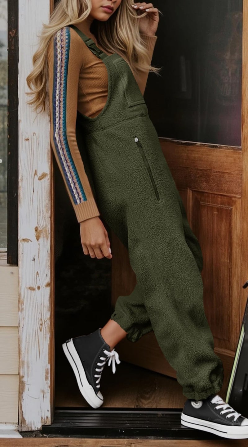 Ebifin Women's Fleece Warm Overalls Winter Loose Casual Jumpsuits with Pockets - Image 2