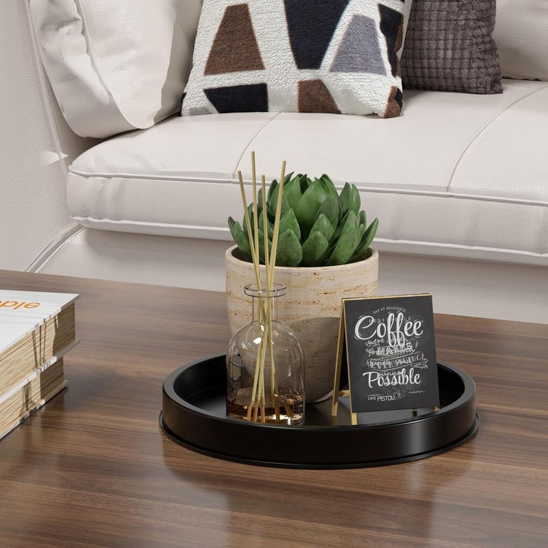 HGF Decorative Tray for Coffee Table,10 Inch Lightweight Metal Round Trays for Kitchen Sink Countertop Organizer Dining Table Centerpiece for Display Candle Vase, Black Round Tray for Bathroom Decor - Image 3