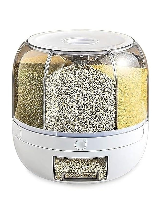 بيوينتي موزع حاوية تخزين الحبوب من بينتينج، موزع ارز دوار 360 درجة، موزع طعام دوار 360 درجة لتخزين الارز بنقرة واحدة، موزع حبوب دائري للمطبخ للحبوب الصغيرة والفاصوليا والارز - Image 1