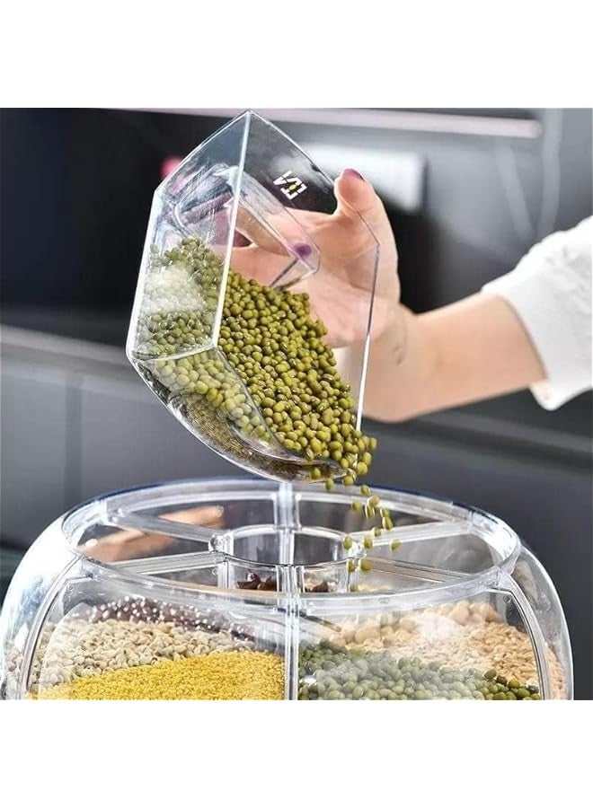 بيوينتي موزع حاوية تخزين الحبوب من بينتينج، موزع ارز دوار 360 درجة، موزع طعام دوار 360 درجة لتخزين الارز بنقرة واحدة، موزع حبوب دائري للمطبخ للحبوب الصغيرة والفاصوليا والارز - Image 2