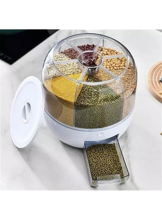 بيوينتي موزع حاوية تخزين الحبوب من بينتينج، موزع ارز دوار 360 درجة، موزع طعام دوار 360 درجة لتخزين الارز بنقرة واحدة، موزع حبوب دائري للمطبخ للحبوب الصغيرة والفاصوليا والارز - Image 5