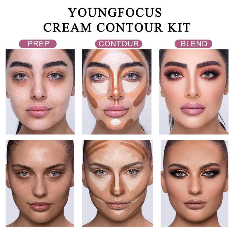 Youngfocus Cosmetics Cream Contour Best 8 Colors and Highlighting Makeup Kit - Contouring Foundation/Concealer Palette - Vegan & Cruelty Free - Step-by-Step Instructions Included - Image 2