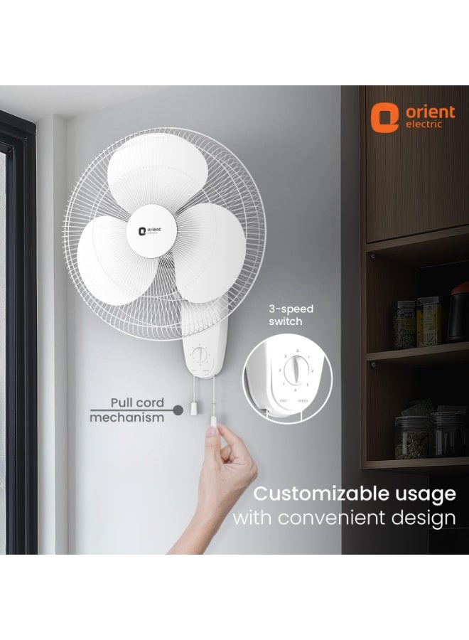 Orient Electric Wall 91 | Wall Fan for Home | 100% Copper Motor with COP-TER Technology | 90 Degree Oscillation & Tilt Mechanism | 3 Speed Pull Cord | Military Grade Guard | White - Image 2