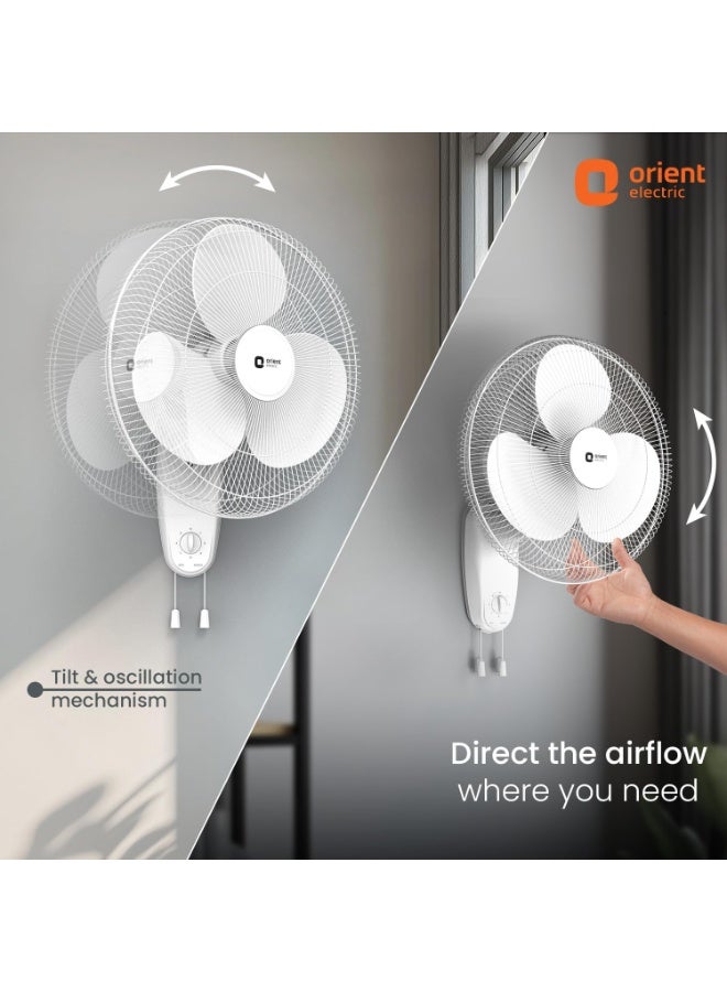 Orient Electric Wall 91 | Wall Fan for Home | 100% Copper Motor with COP-TER Technology | 90 Degree Oscillation & Tilt Mechanism | 3 Speed Pull Cord | Military Grade Guard | White - Image 3
