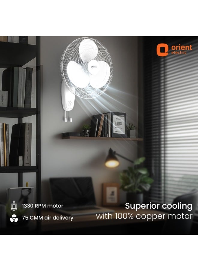 Orient Electric Wall 91 | Wall Fan for Home | 100% Copper Motor with COP-TER Technology | 90 Degree Oscillation & Tilt Mechanism | 3 Speed Pull Cord | Military Grade Guard | White - Image 4