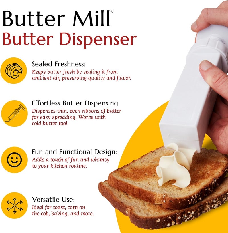MAX SPACE Butter Mill Butter Dispenser Stick with Tablespoon Gradations- Twist to Spread Thin Butter Ribbons, Keeps Butter & Margarine Fresh Longer - Image 1