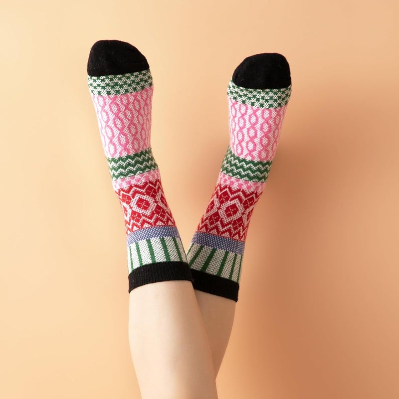 Luckam 5 Pairs Wool Socks for Women Thick Knit Vintage Cute Floral Crew Socks - Image 4