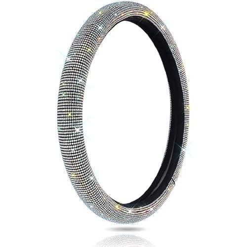 CARWALES Bling Bling Women Steering Wheel Cover for car, 15 Inch Universal White Crystal Rhinestone Diamond Bling Accessories Anti-Slip Wheel Protector - Image 2