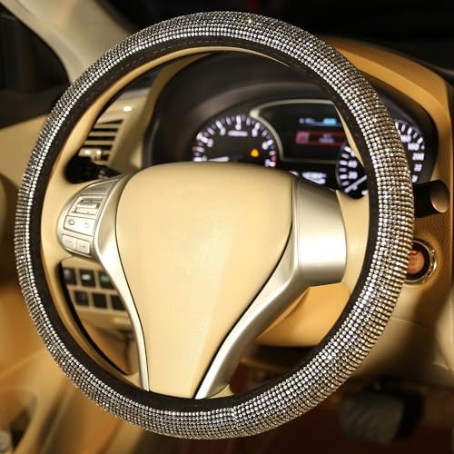 CARWALES Bling Bling Women Steering Wheel Cover for car, 15 Inch Universal White Crystal Rhinestone Diamond Bling Accessories Anti-Slip Wheel Protector - Image 3