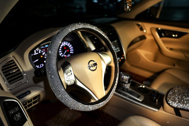 CARWALES Bling Bling Women Steering Wheel Cover for car, 15 Inch Universal White Crystal Rhinestone Diamond Bling Accessories Anti-Slip Wheel Protector - Image 4