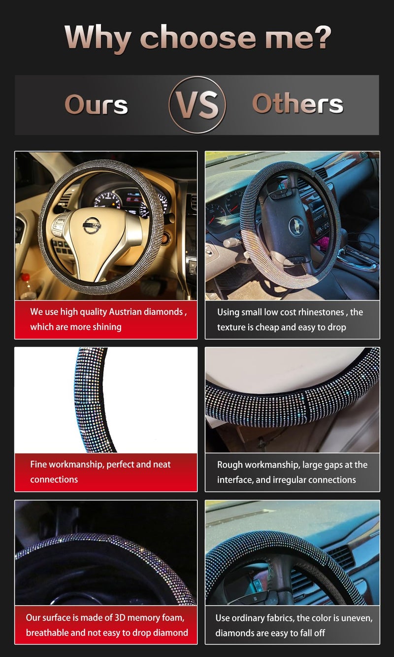 CARWALES Bling Bling Women Steering Wheel Cover for car, 15 Inch Universal White Crystal Rhinestone Diamond Bling Accessories Anti-Slip Wheel Protector - Image 5