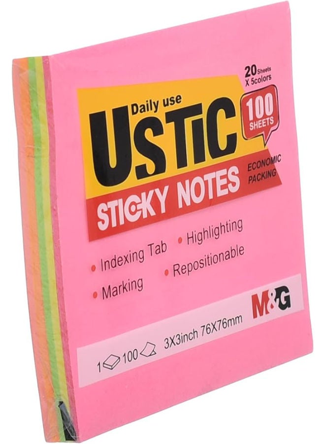 M&G U-Stick Colored Sticky Notes, Vibrant Notes, 76x76mm, 5 Colors, Strong Adhesive - Image 2
