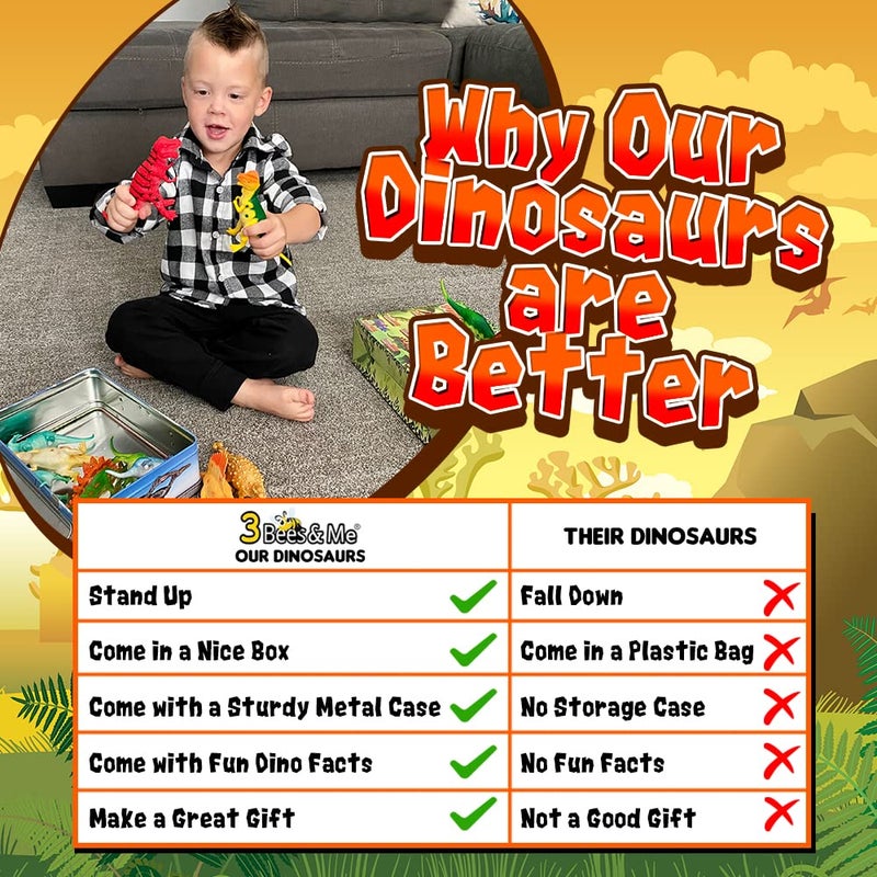 3 Bees & Me Dinosaur Toys for Kids 3-5 & 5-7 Boys & Girls - 12 6" Fun Prehistoric Animal Action Figures with Storage Box, Age 3+, Girls & Boys Dinosaur Toys for Toddlers & Kids - Image 5