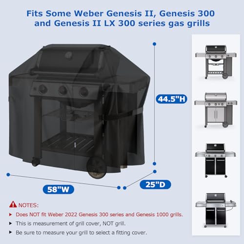 SunPatio 58 Inch Outdoor Grill Cover, Compatible for Weber Genesis II, Genesis 300 and II LX 300 Series Gas Grills, Heavy Duty Waterproof Barbecue Cover, Compared to Weber 7130, 58"W x 25"D x 44.5"H - Image 2