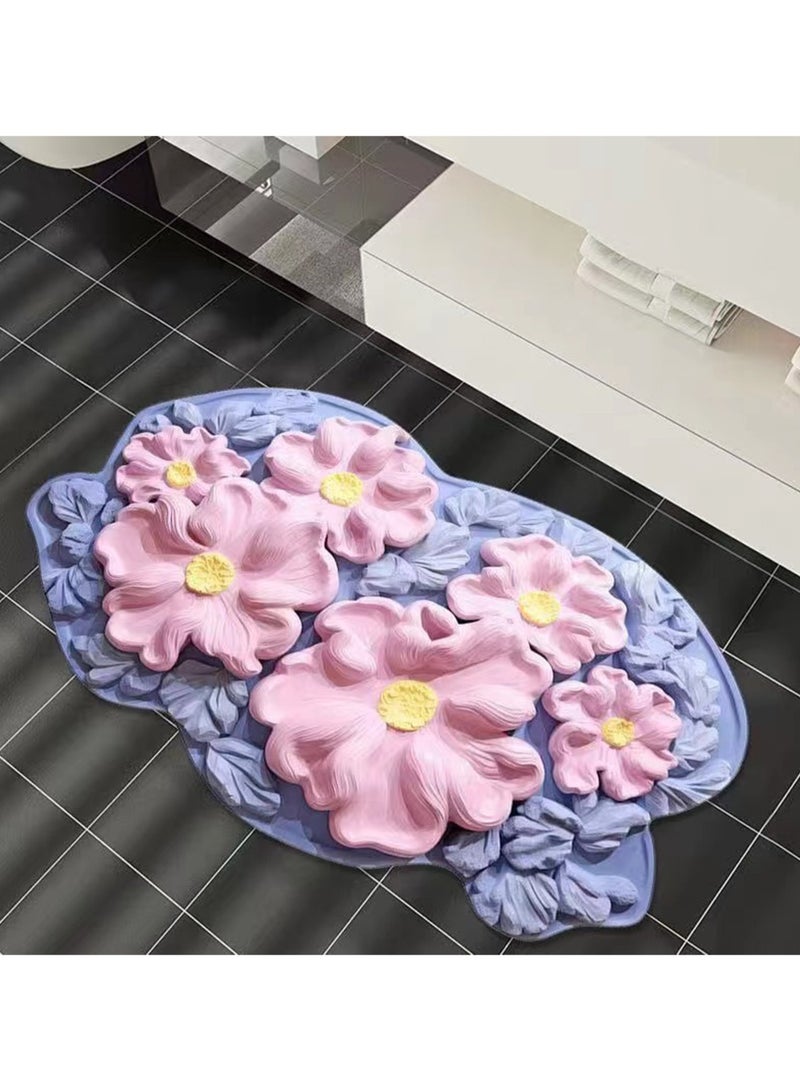 40x60cm3D Visual Flower Floor Mat Technology Velvet Bathroom Water-Absorbing Quick-Drying Mat Household Bathroom Special-Shaped Decorative Foot Mat ( Flower-5) - Image 2