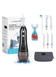 LUMIVE Lumive Water Flosser, Cordless & Rechargeable Oral Cleaner for Home and Travel, 5 Modes, 300mL, IPX7 Waterproof, 2500mAh Battery, USB Recharging, 6 Jet Tips for Braces & Bridges Care, Toothbrush & Travel Bag – Black  - Image 1