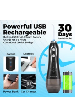 LUMIVE Lumive Water Flosser, Cordless & Rechargeable Oral Cleaner for Home and Travel, 5 Modes, 300mL, IPX7 Waterproof, 2500mAh Battery, USB Recharging, 6 Jet Tips for Braces & Bridges Care, Toothbrush & Travel Bag – Black  - Image 4
