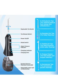 LUMIVE Lumive Water Flosser, Cordless & Rechargeable Oral Cleaner for Home and Travel, 5 Modes, 300mL, IPX7 Waterproof, 2500mAh Battery, USB Recharging, 6 Jet Tips for Braces & Bridges Care, Toothbrush & Travel Bag – Black  - Image 3