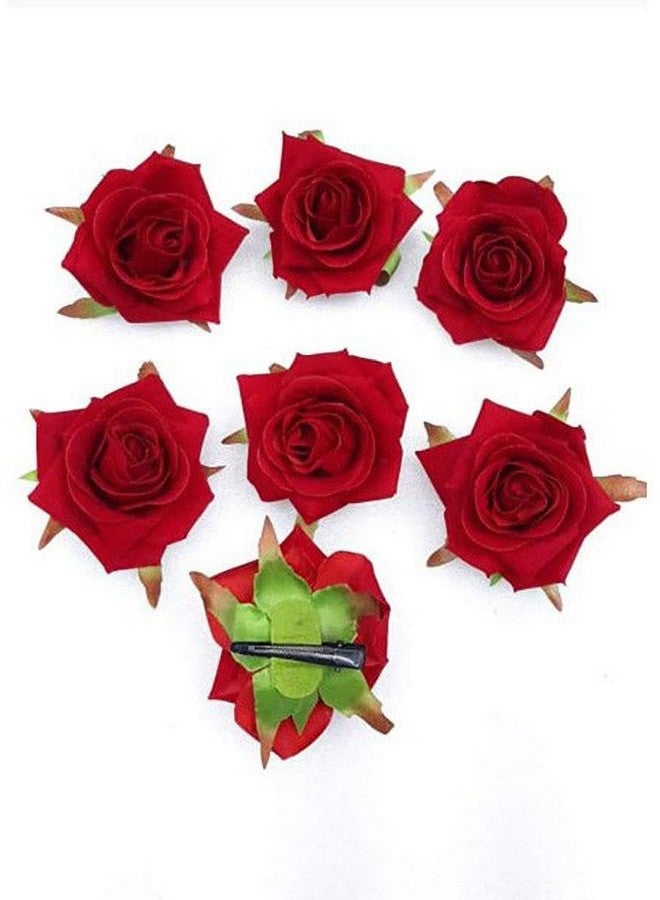 Blubby Artificial Red Rose Hair Pins Elegant Wedding Juda Clip, Stylish Hair Bun Stick with Flowers for Hair Valentine's Gift, Perfect Marriage Hairstyle, Girls, Brides Pack of 3 - Image 2