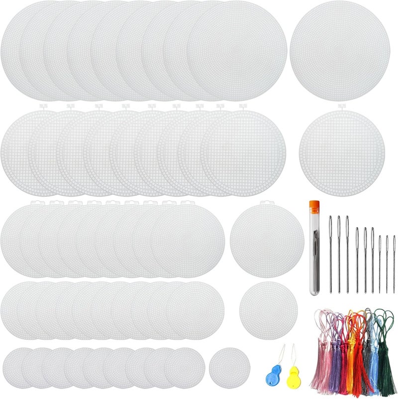 Allazone 58 PCS Mesh Plastic Canvas Sheets 5 Size Round Clear Plastic Canvas for DIY Crafts Embroidery Cross Stitch, Acrylic Yarn Crafting, Knit and Crochet Projects - Image 1