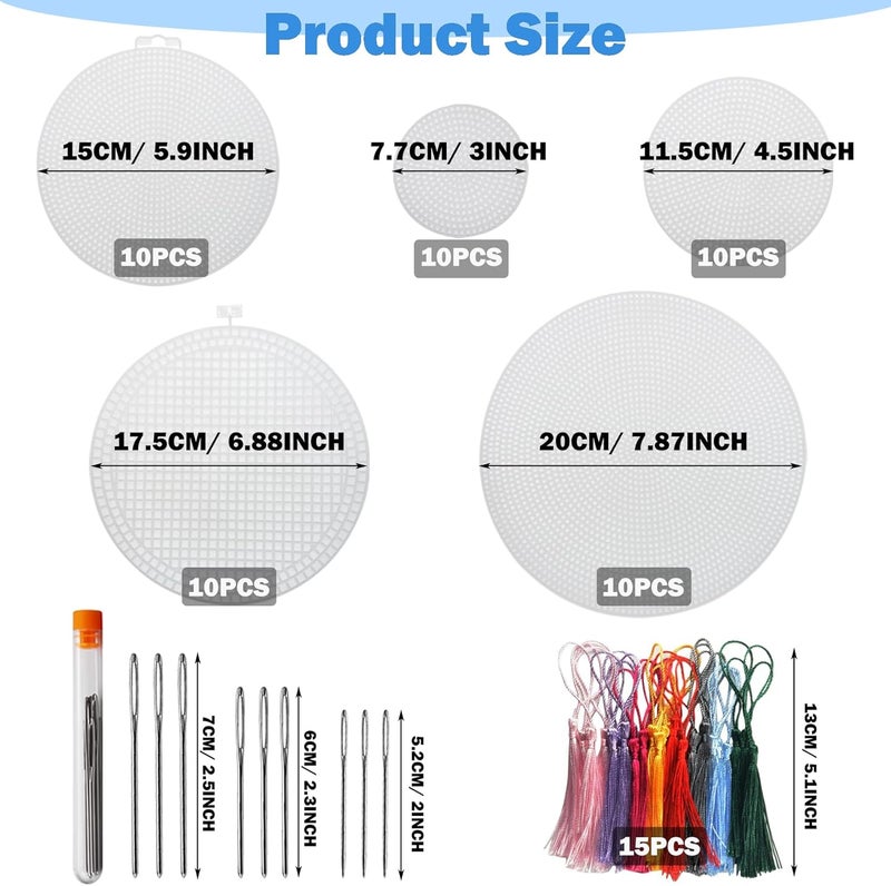 Allazone 58 PCS Mesh Plastic Canvas Sheets 5 Size Round Clear Plastic Canvas for DIY Crafts Embroidery Cross Stitch, Acrylic Yarn Crafting, Knit and Crochet Projects - Image 2