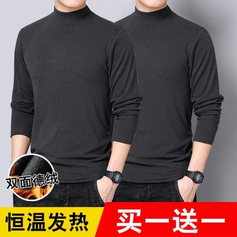 Mens Work Wear Semi-high Collar Base Shirt Mens Autumn Winter Long-sleeved T-shirt Thermal Underwear Inner Autumn Jacket Cotton De Rong dark gray_dark gray [2 pieces]] 