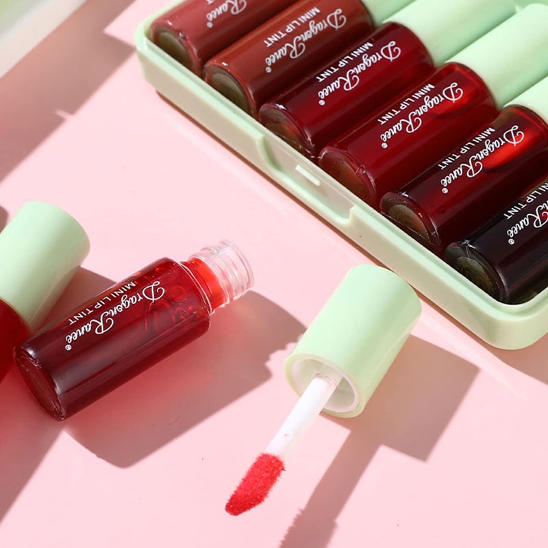 Eakroo 6 Colors Lip Tint Stain Set, Korean Skin Care, Moisturizing Lip Tint Mini Liquid Lipstick for Women, Lip gloss for Girls, Blush for Cheeks, Long Lasting, Non-Stick Cup, High Pigment - Image 2