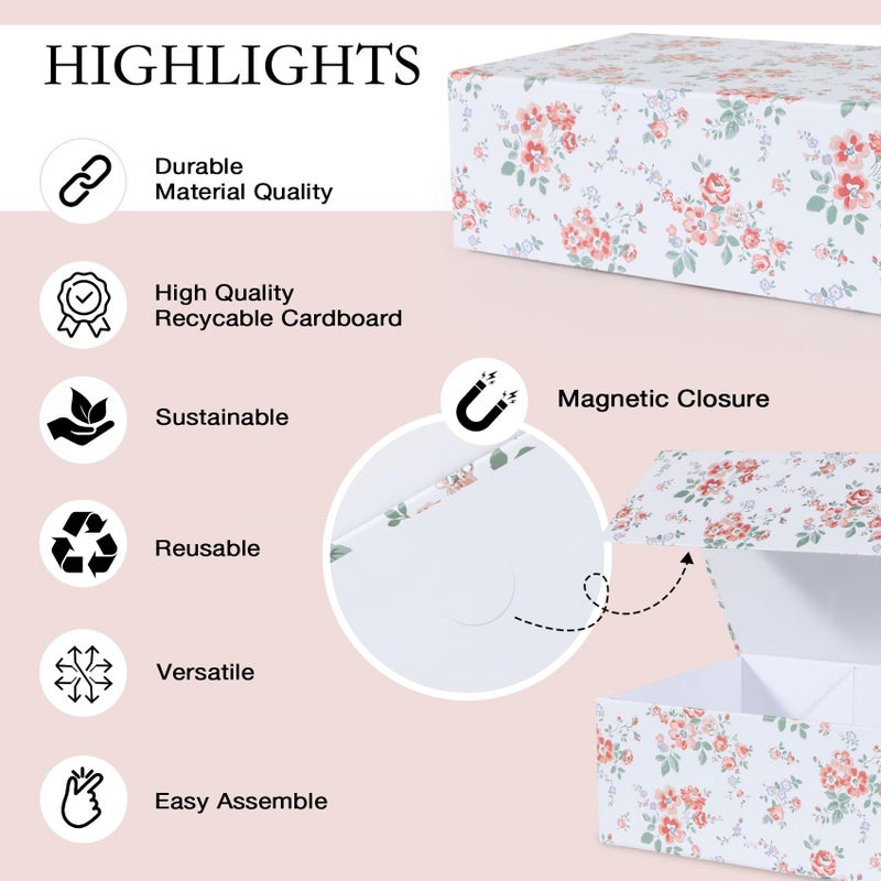 LFBOX Floral Gift Box with Magnetic Lids 13.8x8.3x4.4 in, Large Bridesmaid Proposal Boxes, Rectangle Wedding Decorative Storage Box 1 Pack - Image 3