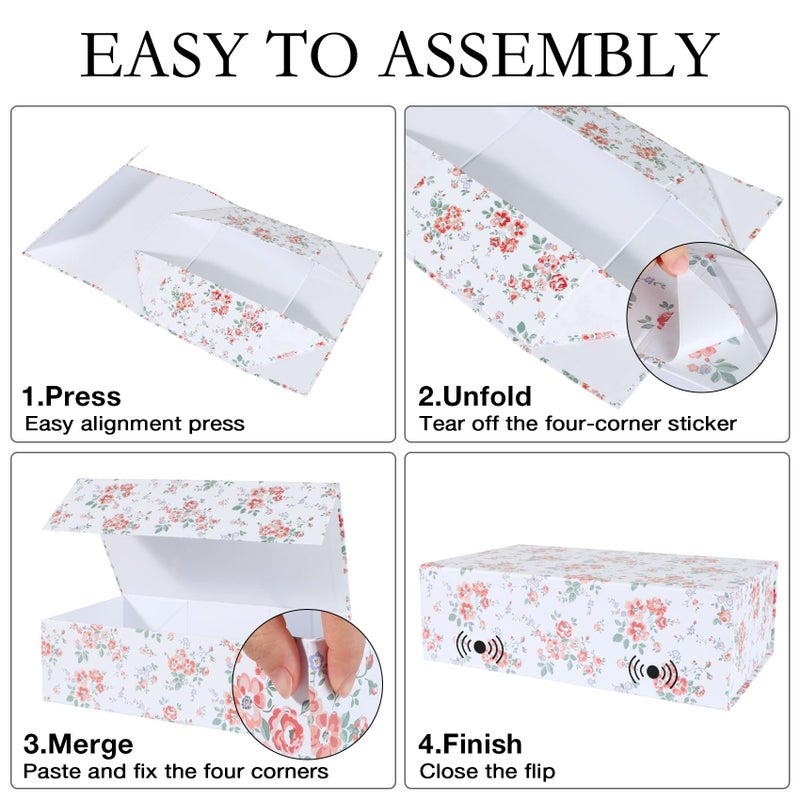 LFBOX Floral Gift Box with Magnetic Lids 13.8x8.3x4.4 in, Large Bridesmaid Proposal Boxes, Rectangle Wedding Decorative Storage Box 1 Pack - Image 4
