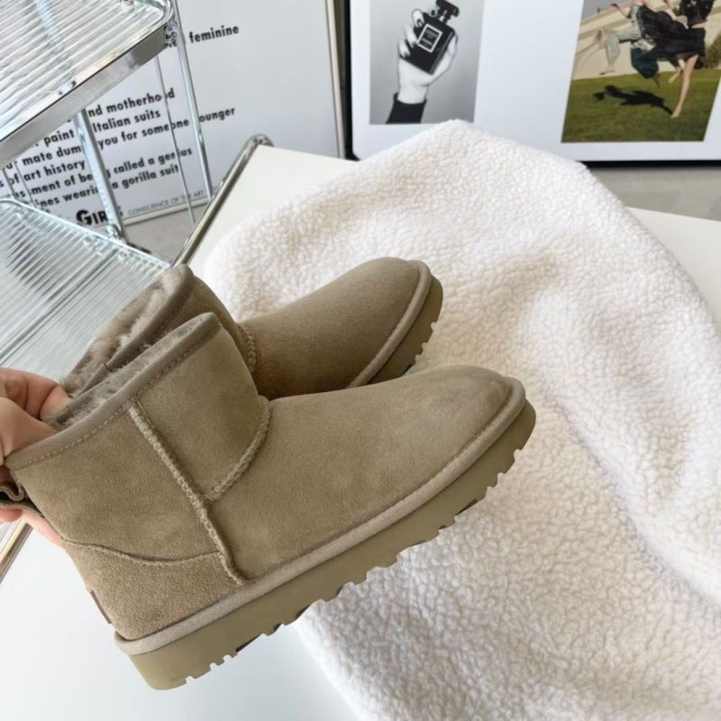 5854 Low-Cut Snow Boots Women'S Fur Integrated Fleece-Lined Warm Shoes Cowhide Wool Thickened Non-Slip Bottom Men'S Plus Size - Image 4