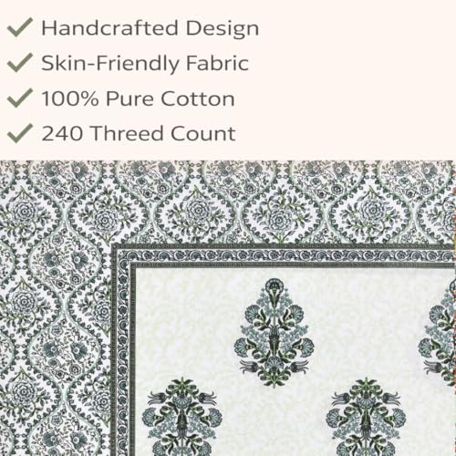 elanorhomes 240 TC Pure 100% Cotton Single Bedsheet (60x90 Inches) with 1 Pillow Cover | Ultra-Soft, Breathable & Skin-Friendly | Lightweight & Durable, Green Fulwari Print - Image 4