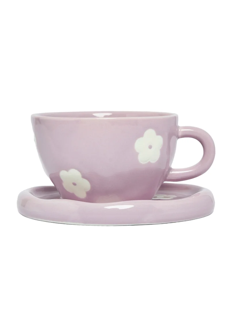 Prickly Pear Ditsy Teacup & Saucer, Floral Lilac