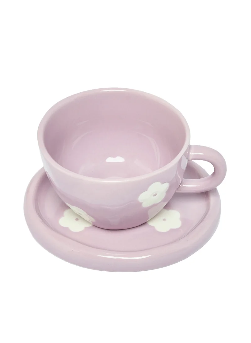 Prickly Pear Ditsy Teacup & Saucer, Floral Lilac