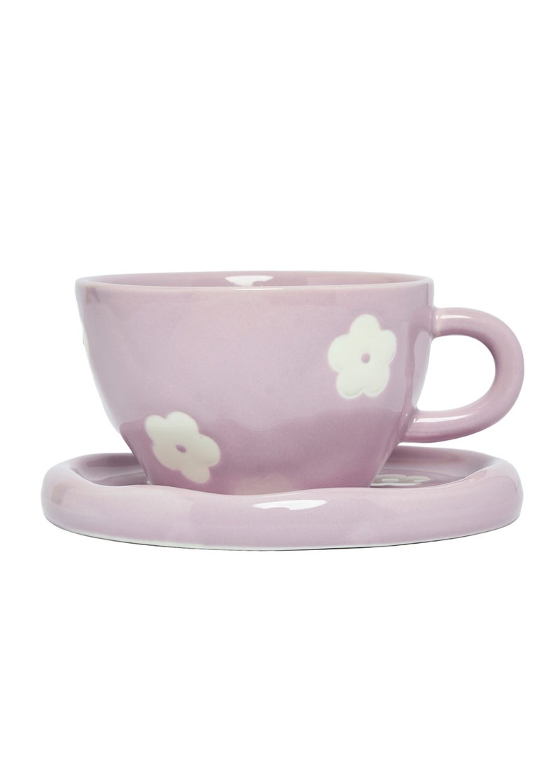 Prickly Pear Ditsy Teacup & Saucer, Floral Lilac  - Image 1