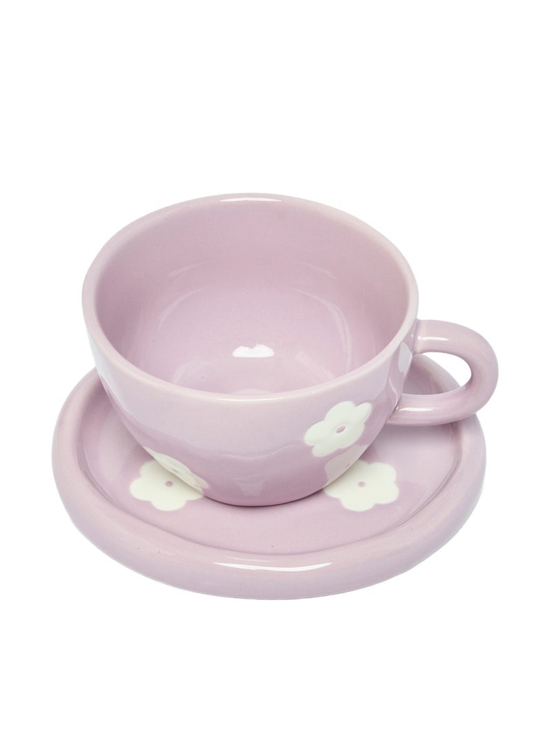 Prickly Pear Ditsy Teacup & Saucer, Floral Lilac  - Image 2