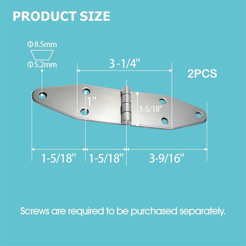 asdmm Boat Stainless Steel Strap Hinges for Marine RV Skylight Locker Hatch and Door, Heavy Duty, Top Mount 7-1/8" x 1-5/8" (2 PCS) - Image 2
